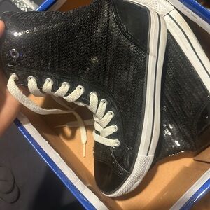 Black Sequin High-Top Sneakers